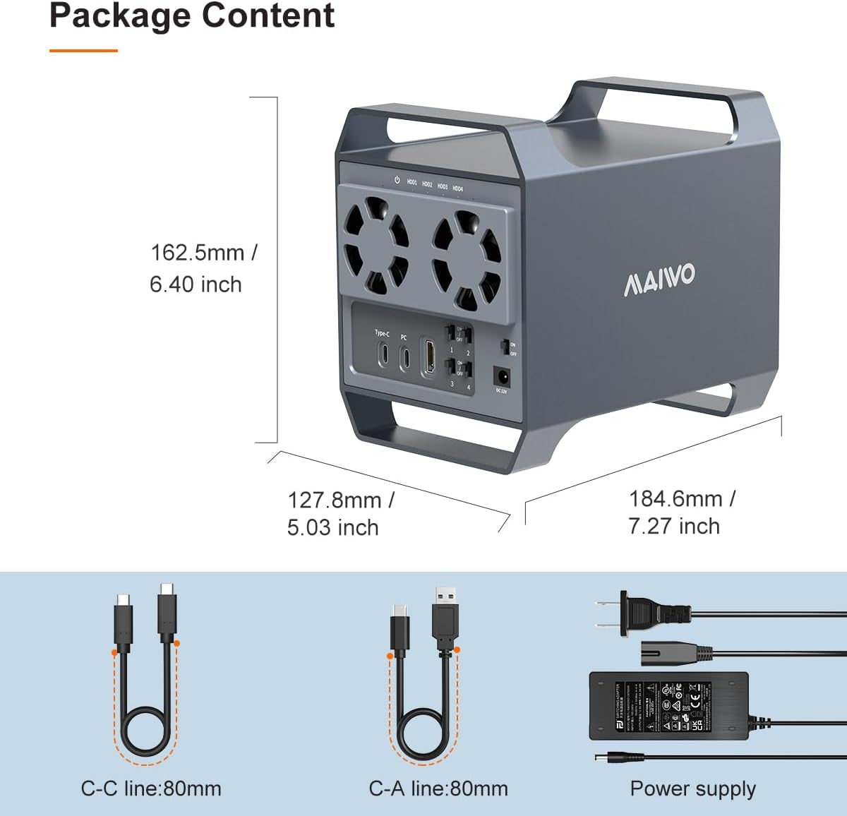 MAIWO 4-Bay DAS Design for 3.5” SATA HDDs with 2 Cooling USB-C & 10 Gbps Speed, NO RAID