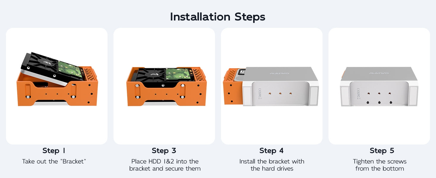 MAIWO 2-bay SATA RAID kabinet til 3,5" HDD, lynhurtig 5Gbps, RAID 1/0/JBOD, 2x30TB