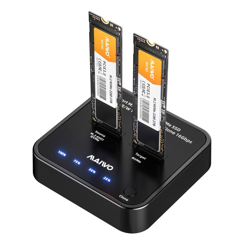 MAIWO K3016AN NVMe Cloner M.2 Duplicator for PCIe NVMe M-Key SSD, 16Gbps Cloning Speed, Access Two SSDs Simultaneously