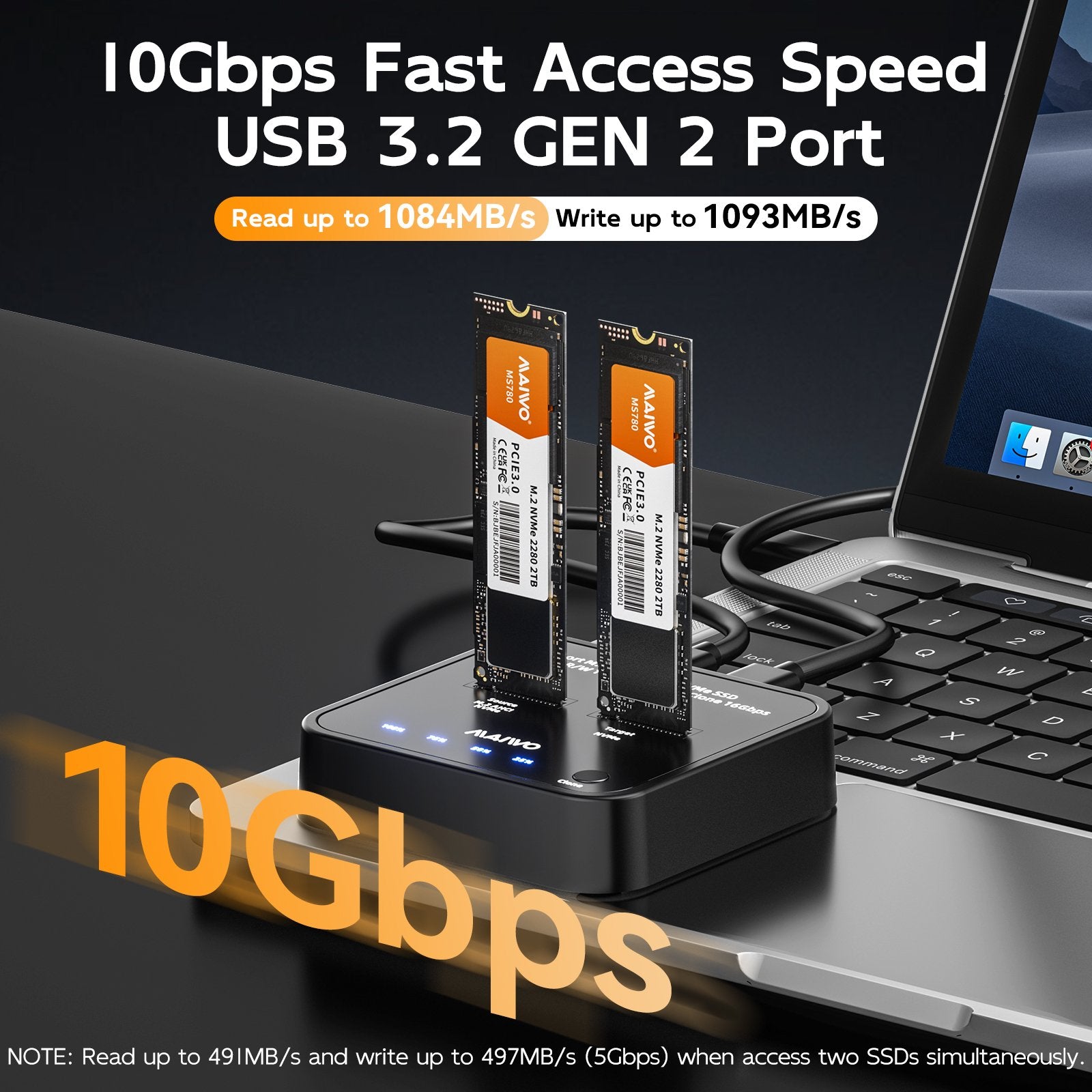MAIWO K3016AN NVMe Cloner M.2 Duplicator for PCIe NVMe M-Key SSD, 16Gbps Cloning Speed, Access Two SSDs Simultaneously