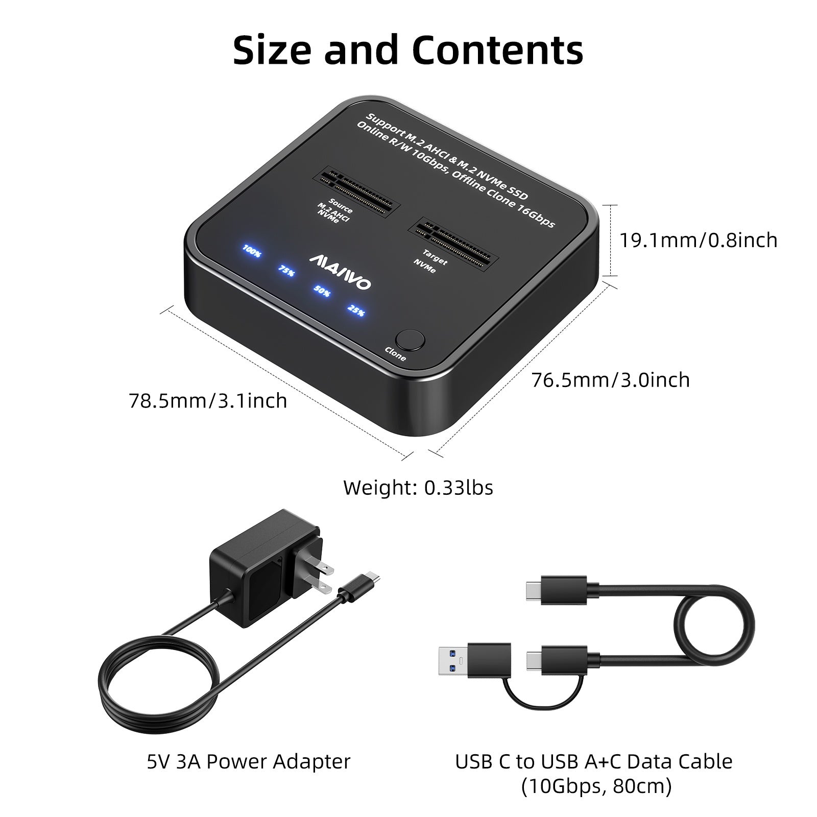 MAIWO K3016AN NVMe Cloner M.2 Duplicator for PCIe NVMe M-Key SSD, 16Gbps Cloning Speed, Access Two SSDs Simultaneously