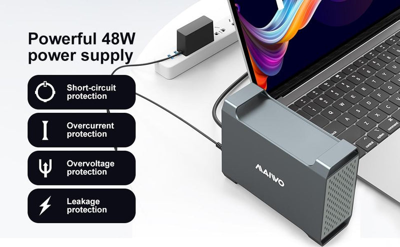 MAIWO K35282C USB-C 3.1 eksternt kabinet aluminium til 2x 3,5" SATA HDD med understøttelse af RAID