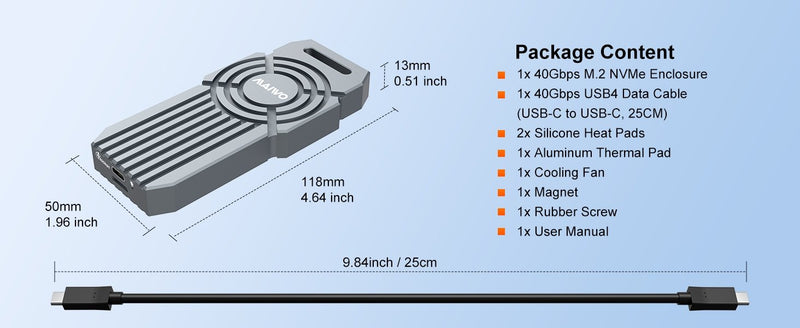 MAIWO USB4 Type-C M.2 NVMe SSD eksternt kabinet Aluminium 40 Gbps