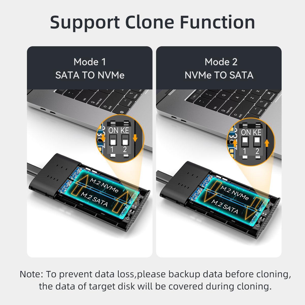 Maiwo Ekstern HDD-klonkabinet M.2 SATA og NVMe SSD USB3.2 10 Gbps 1:1 HDD-klon