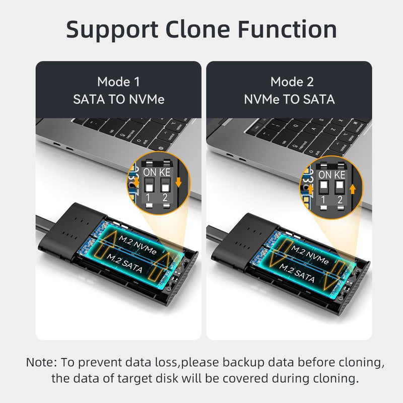 Maiwo Ekstern HDD-klonkabinet M.2 SATA og NVMe SSD USB3.2 10 Gbps 1:1 HDD-klon