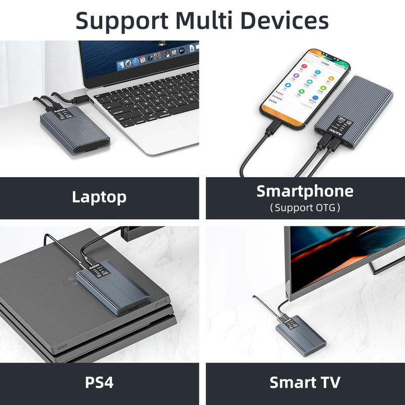 Maiwo Ekstern HDD-klonkabinet M.2 SATA og NVMe SSD USB3.2 10 Gbps 1:1 HDD-klon