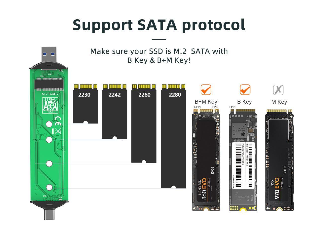 Maiwo K1683L Eksternt kabinet M.2 SATA SSD til USB og USB A B C 5Gbps-Key og Key B & M UASP 2280 2260 2242 2230 Aluminimum