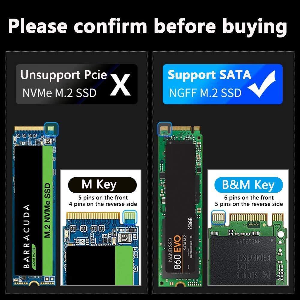 Maiwo K1687S Aluminium M.2 SATA SSD til USB C GEN2 10Gbps kabinetter ekstern storage B-tasten og B & M Key Support UASP, TRIM og 6Gbps SATAII