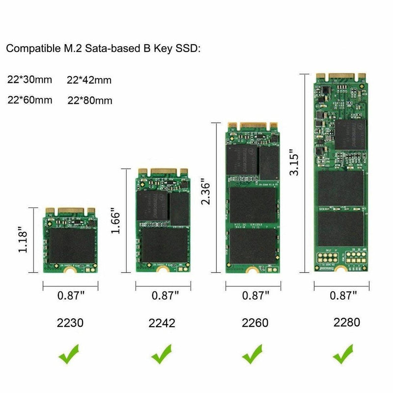 Maiwo K16N M.2 SATA SSD til USB3.1 GEN1 5Gbps Eksternt opbevaringsskab 2230-2242-2260-2280 NGFF B-nøgle og B & M-nøgle aluminium