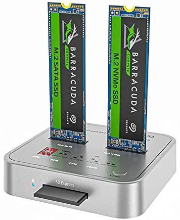 Maiwo K3016CL dockingstation til disk kloning SATA og NVMe SSD 1: 1 10 Gbps M-Key og Key B + M SD Express-kortlæser