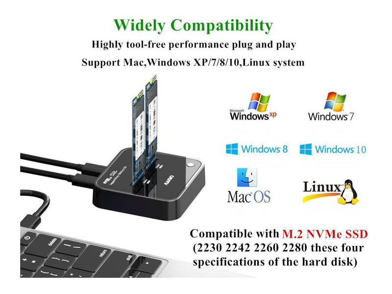 Maiwo K3016P dockingstation til disk kloning af NVMe SSD 1: 1 10 Gbps M-Key og Key B + M