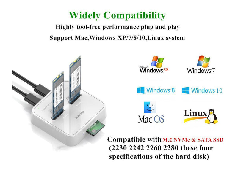 Maiwo K3016SD Docking til både SATA og NVMe M.2 SSD USB3.1 Gen 2 10Gbps med SD-kortlæser Express