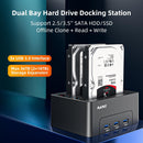 Maiwo K3082H USB 3.1 GEN1 5Gbps dockingstation 2st 2,5-3,5 SATA-harddisk SSD op til 14TB med understøttelse af UASP 3xUSB3.1 hub