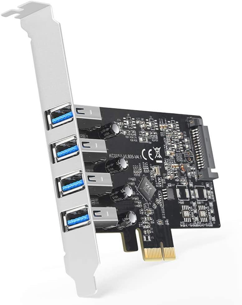 Maiwo KC005A PCI Express x1-kort til 4 eksterne USB-A 3.1 5Gbps