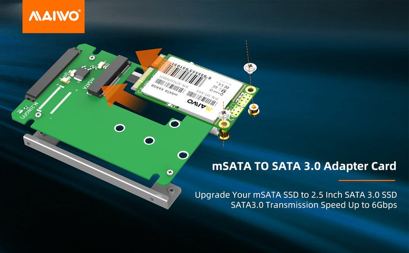 Maiwo KT031A2 mSATA til SATA 30x50mm med monteringsbeslag