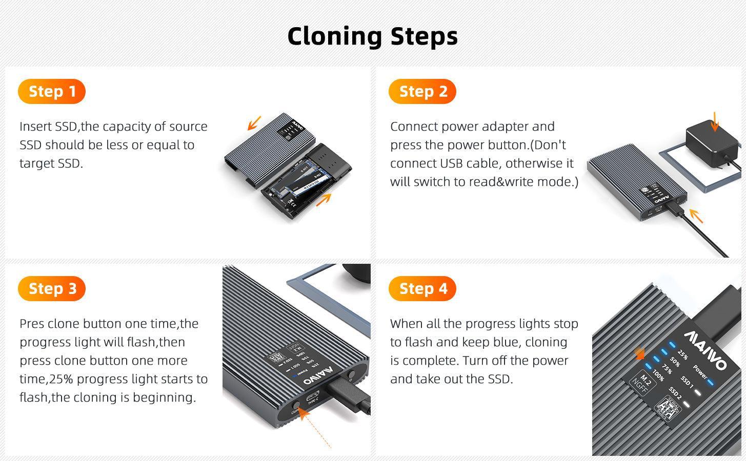 Maiwo eksternt kabinet til harddiskkloning M.2 SATA SSD USB3.2 5Gbps 1:1