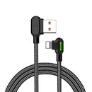 Mcdodo CA-4673 Vinklet Lightning (Ikke-MFI'er) til vinklet USB A-kabel til synkronisering og hurtig opladning, LED, sort, 1.8m