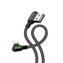 Mcdodo CA-4674 Vinklet Lightning (Ikke-MFI'er) til vinklet USB A-kabel til synkronisering og opladning på LED sort 50cm