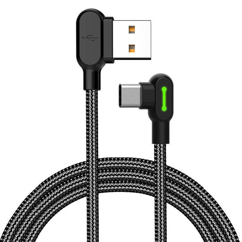 Mcdodo CA 5283 Vinklet USB C til vinklet USB A kabel til synkronisering og hurtig opladning LED sort 3m