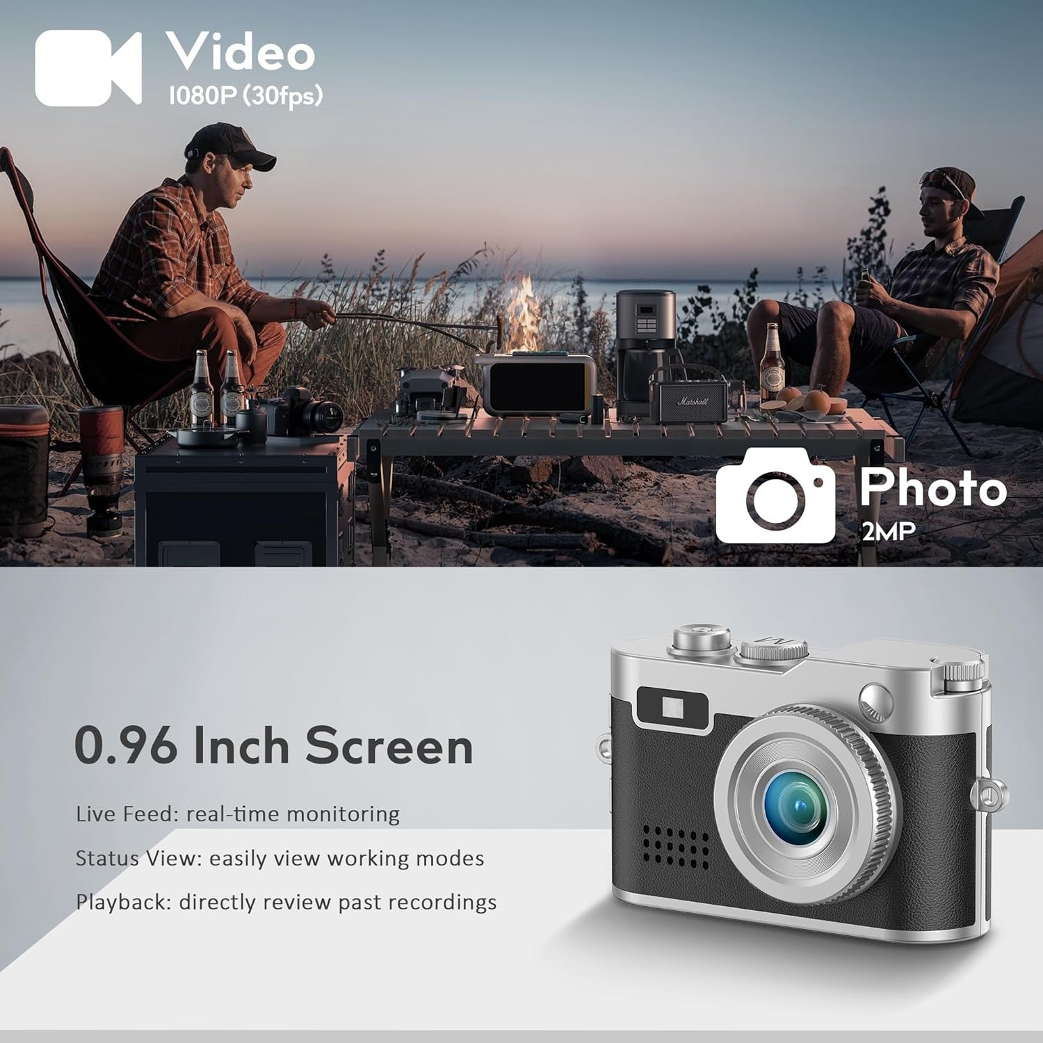 Mini HD Camera - 0.96" Screen, 2MP Photo Resolution and 1080P Video, 200mAh Battery