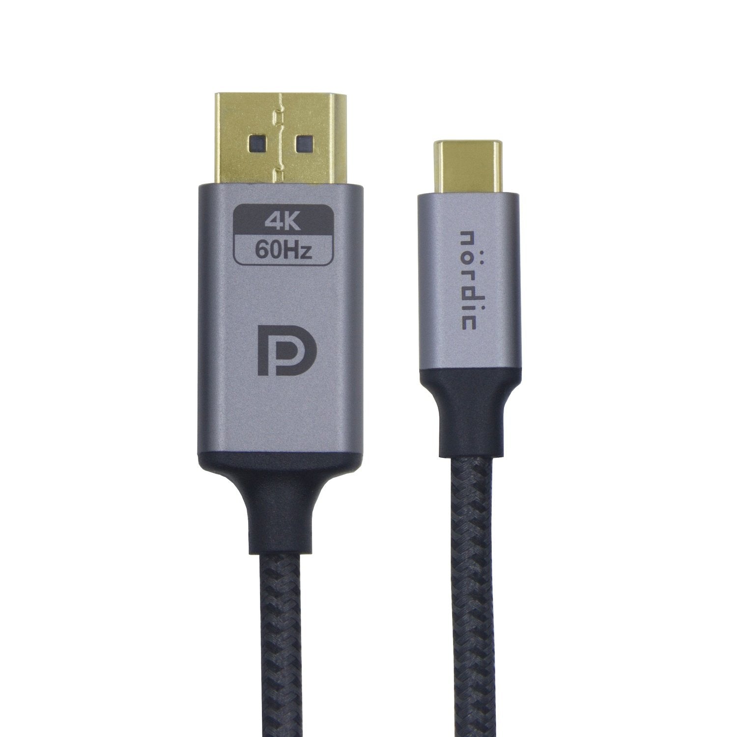 NÖRDIC 0,5 m USBC til DisplayPort kabel UHD 4K 60Hz DP 1.2 21,6Gbps HDCP Alt måde over USB C Aluminium kontakter Space Gray