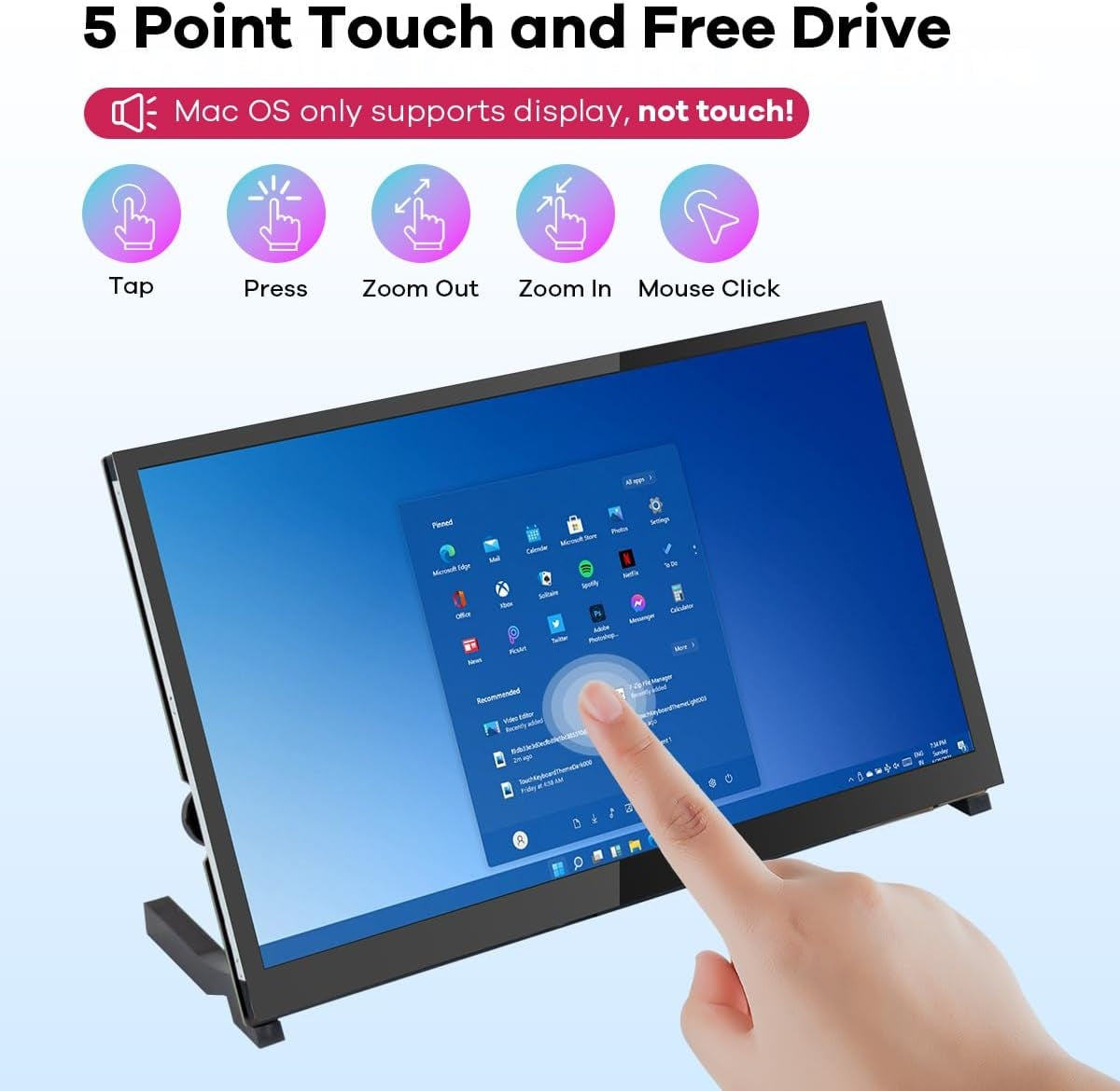 NÖRDIC 10,1" Touchskærm, 1024x600 IPS LCD-panel med kapacitiv touch, HDMI-skærm til Raspberry Pi