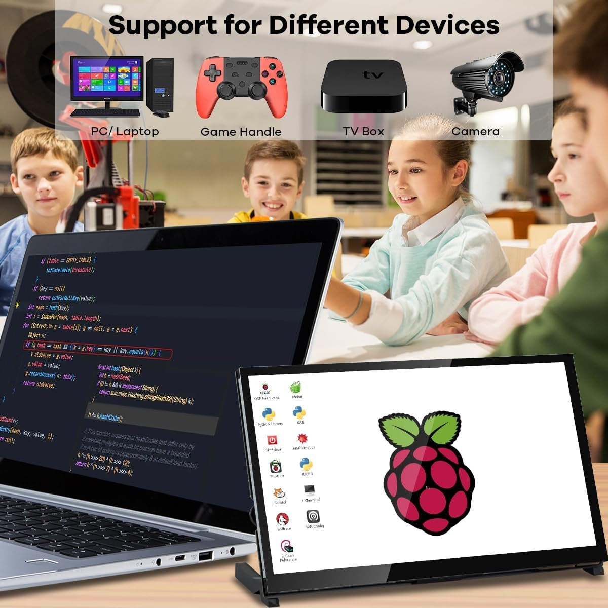 NÖRDIC 10,1" Touchskærm, 1024x600 IPS LCD-panel med kapacitiv touch, HDMI-skærm til Raspberry Pi