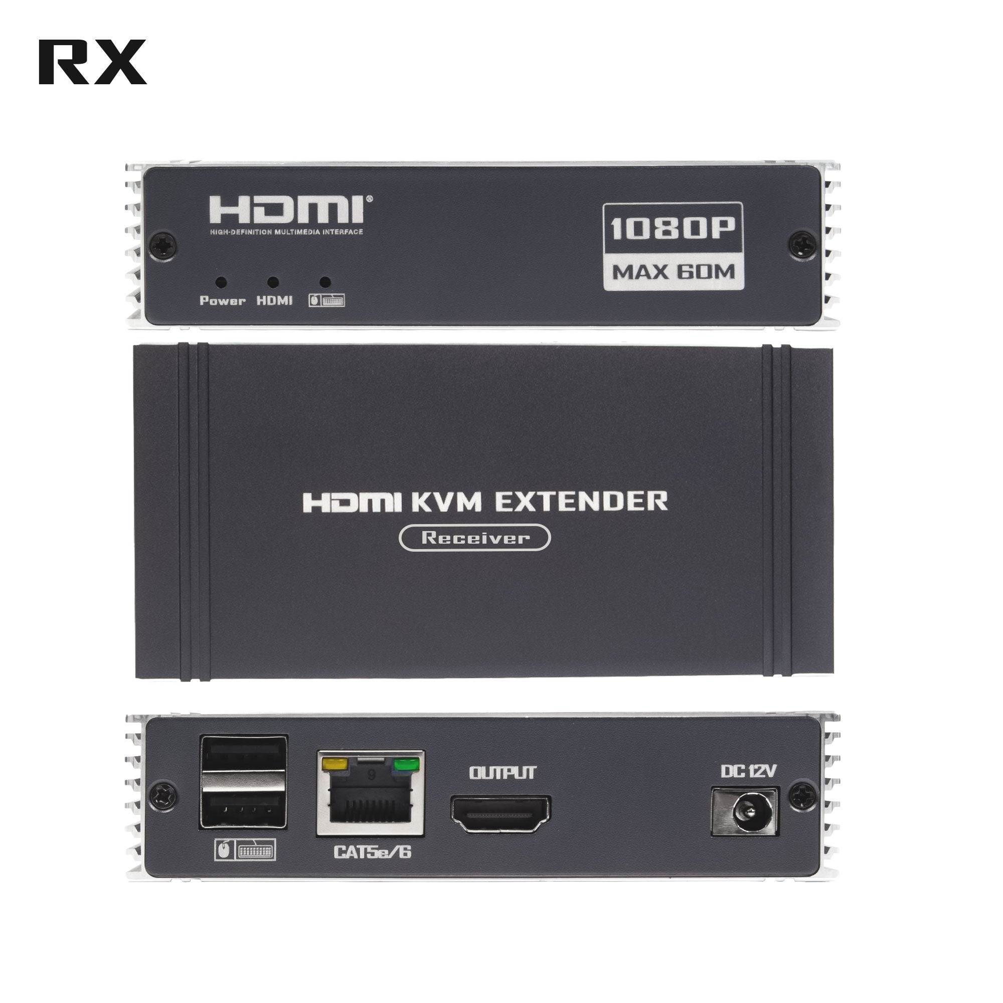 NÖRDIC 1080P 60Hz 65M HDMI KVM Extender USB over Cat5e/Cat6, POC med loop-support, USB til tastatur og mus til PC/computer