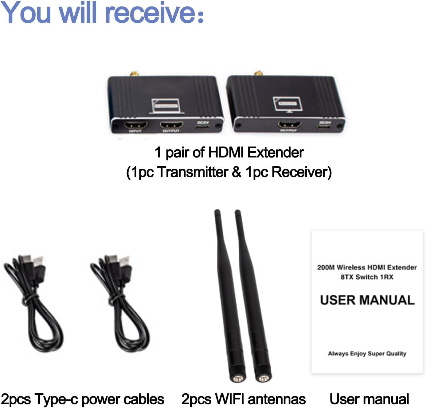 NÖRDIC 1080P Full HD HDMI Trådløs 180m Forlænger TX til RX Loop Out WiFi 5.8G