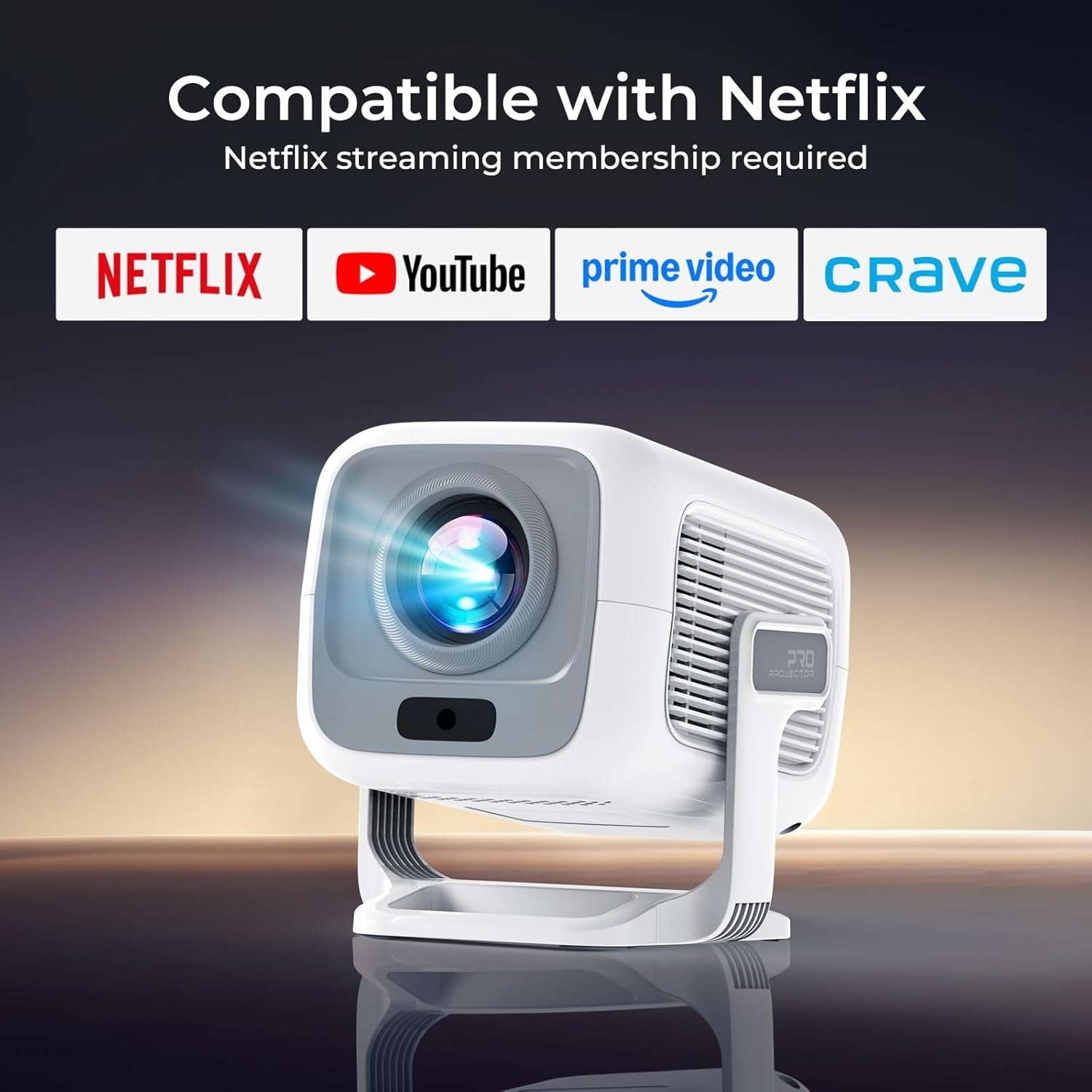 NÖRDIC 1080P Projektor Netflix-certificeret 200 ANSI lumen 2.4/5G WiFi 6 understøttelse til iOS/Android