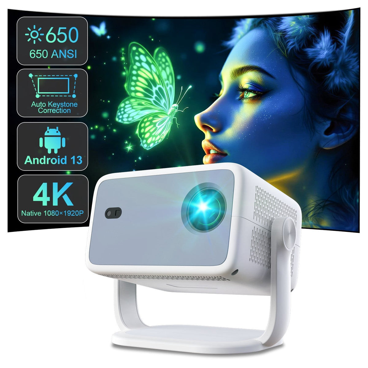 NÖRDIC 1080P Projektor Netflix-certificeret 320 ANSI lumen 2.4/5G WiFi 6 understøttelse til iOS/Android
