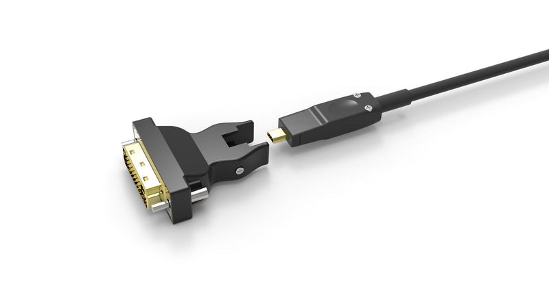 NÖRDIC 10m HDMI 2.0 AOC aktivt fiberkabel, 5 i 1 med aftagelige adaptere HDMI, DVI, USB-C, DP og HDMI-D