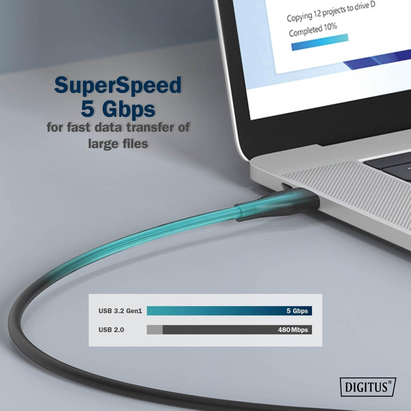 NÖRDIC 10m Aktiv USB 3.0 C til C-kabel, 5Gbps Super Speed USB-kabel
