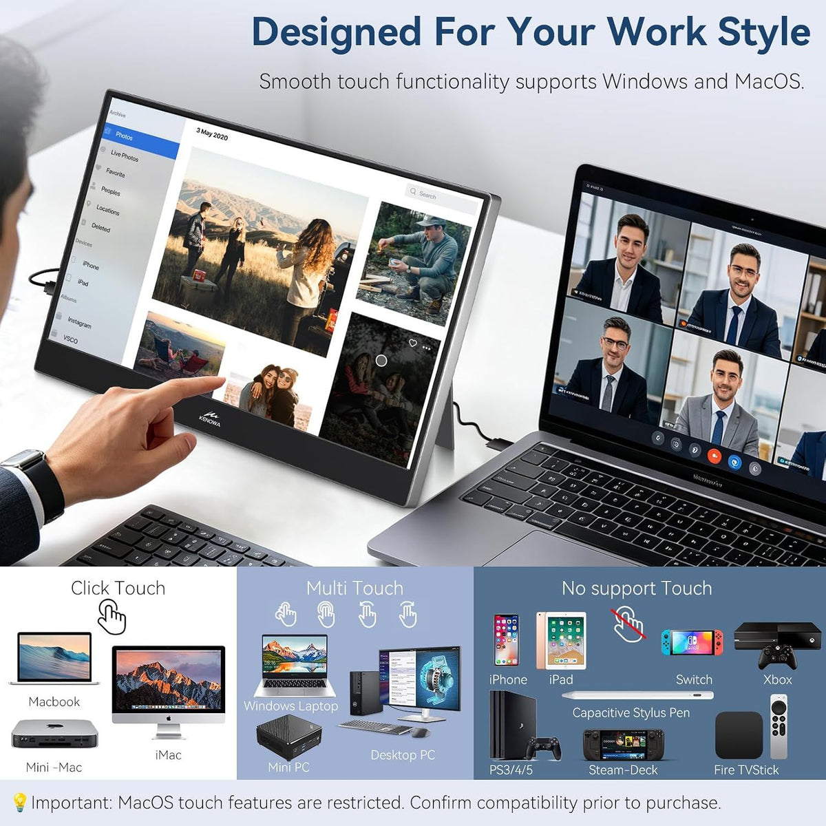 14" Bærbar Touch-Skærm 1920×1200p 60Hz, USB-C & HDMI, IPS, Fritstående, Bærbar & Vægmonteret VESA