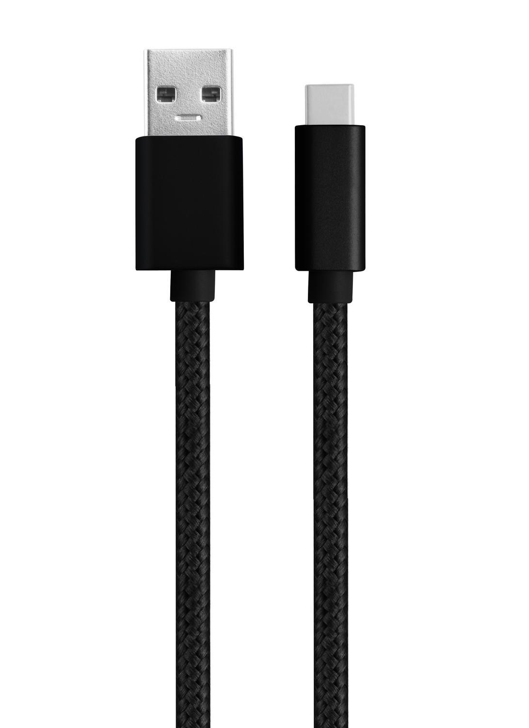 NÖRDIC 15cm C USB-kabel til USB A USB3.1 Gen1 hurtig opladning 60W 5Gbps 3A, Nylon Flettet sort