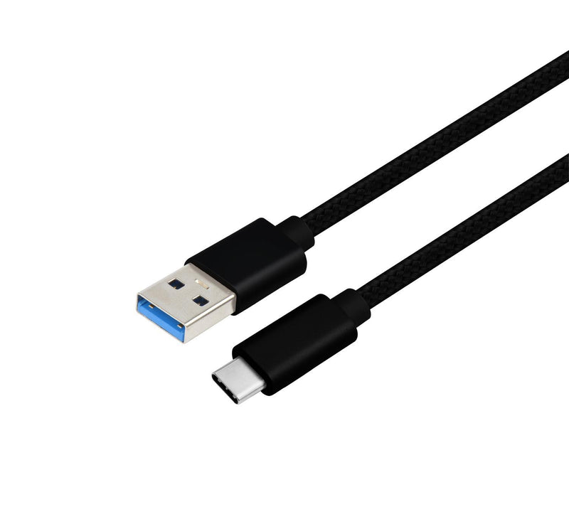 NÖRDIC 15cm C USB-kabel til USB A USB3.1 Gen1 hurtig opladning 60W 5Gbps 3A, Nylon Flettet sort