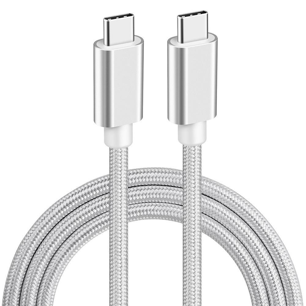 NÖRDIC 15cm USB C 3.1 til USB C Nylon Braid Cable Hurtig opladning 3A Gen1 5Gbps Power Delivery PD 60W Hvid