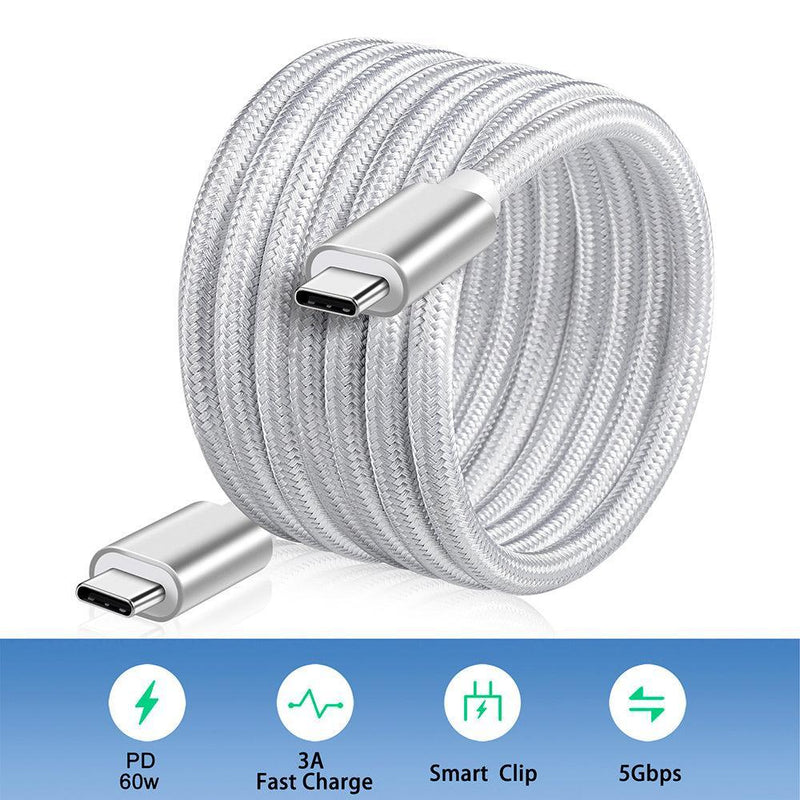 NÖRDIC 15cm USB C 3.1 til USB C Nylon Braid Cable Hurtig opladning 3A Gen1 5Gbps Power Delivery PD 60W Hvid