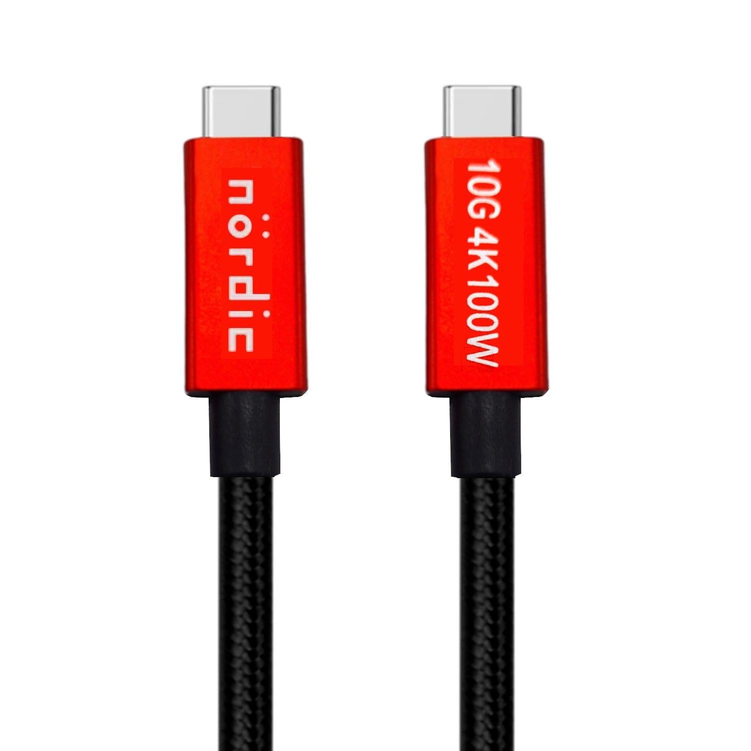 NÖRDIC 1,5m USB3.2 Gen2 SuperSpeed USB 10Gbps USB-C til C nylonflettet kabel med strømforsyning 100W, 4K60Hz video og Emarker