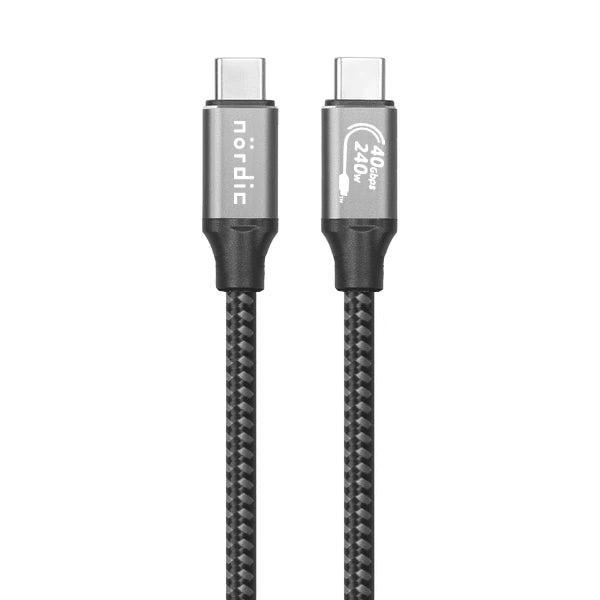 NÖRDIC 1,5m USB4 USB-C til C nylonflænset kabel PD3.1 med 240W hurtigopladning 40G 8K60Hz 4K120Hz 5K60Hz 2x4K60Hz med Emarker kompatibel med TB4&3