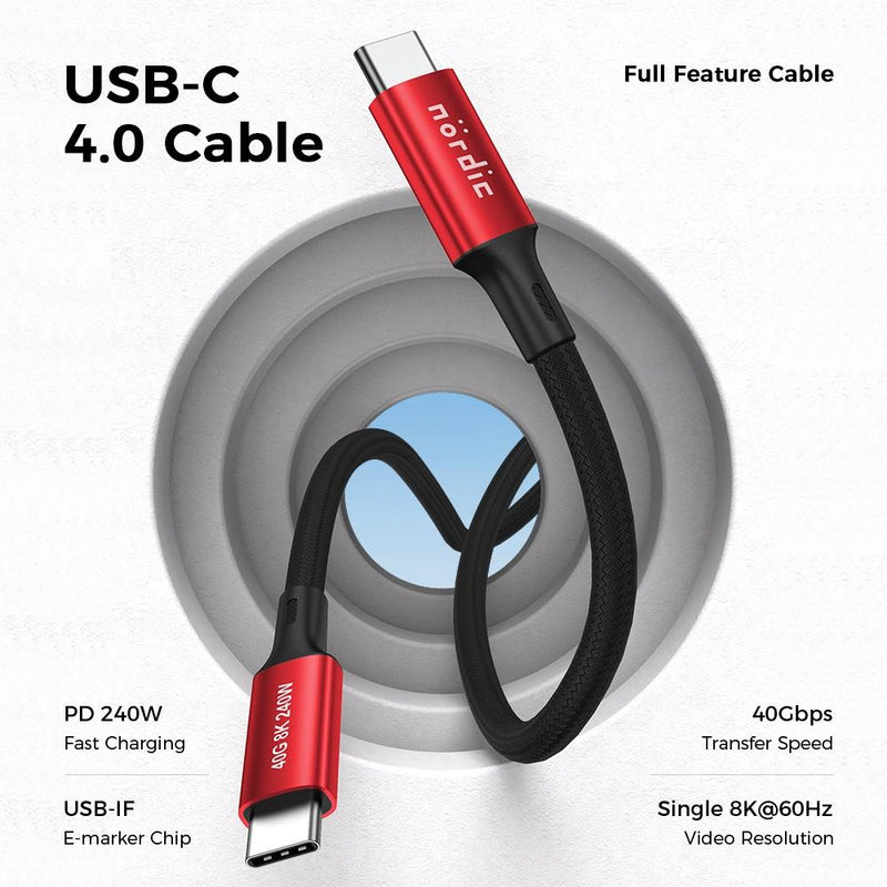 NÖRDIC 1,5 m USB4 USB-C til C nylon flettet kabel PD3.1 240W 40G 8K60Hz 4K144Hz rød