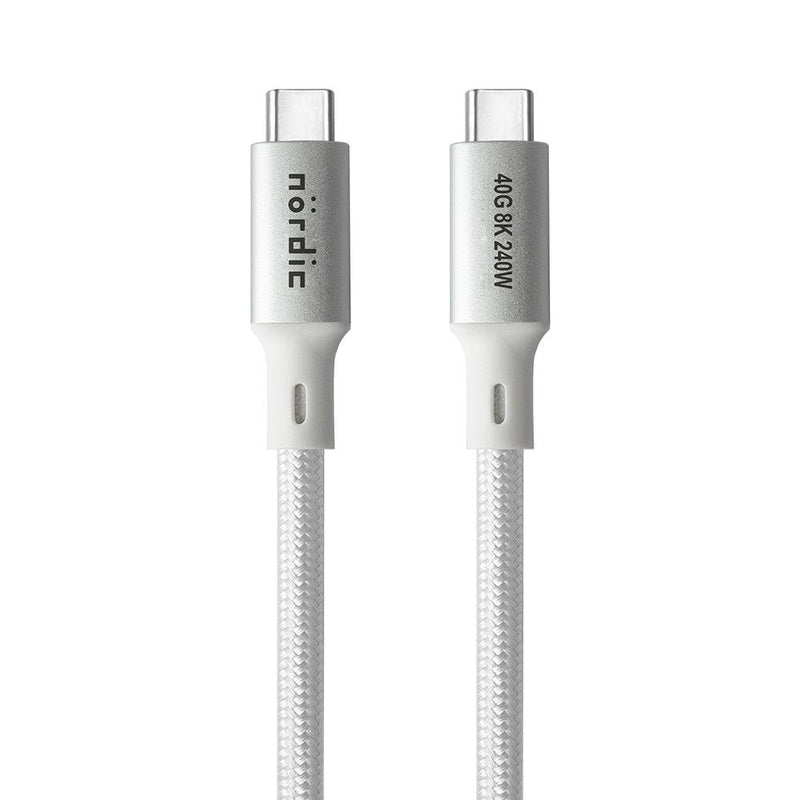 NÖRDIC 1,5m USB4 USB-C til C nylonflettet kabel PD3.1 med 240W hurtigopladning 40G 8K60Hz 4K120Hz 5K60Hz 2x4K60Hz Emarker