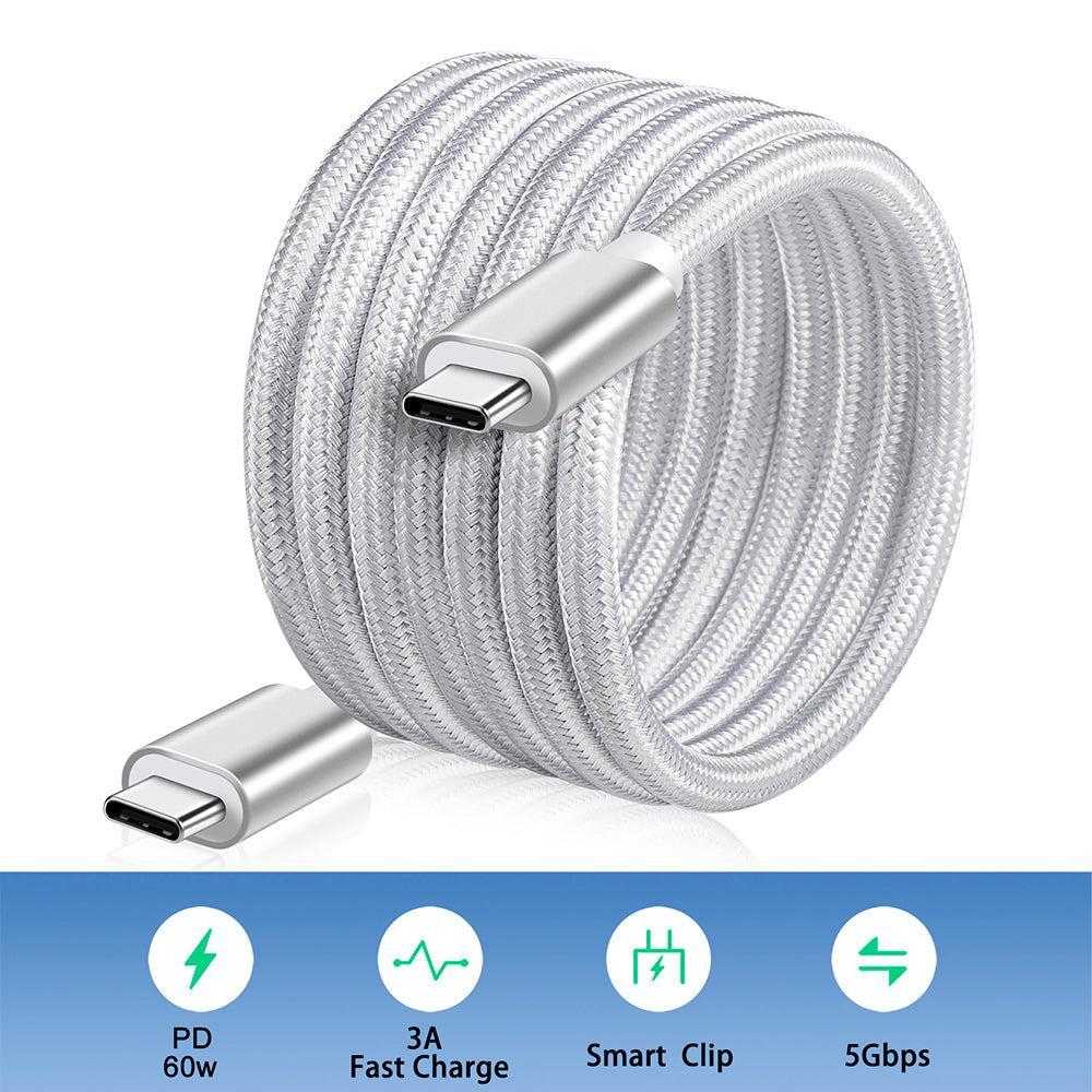 NÖRDIC 1,5m USB C 3.1 til USB C Nylon Flettet Kabel Hurtig opladning 3A GEN1 5Gbps Power Delivery PD 60W White