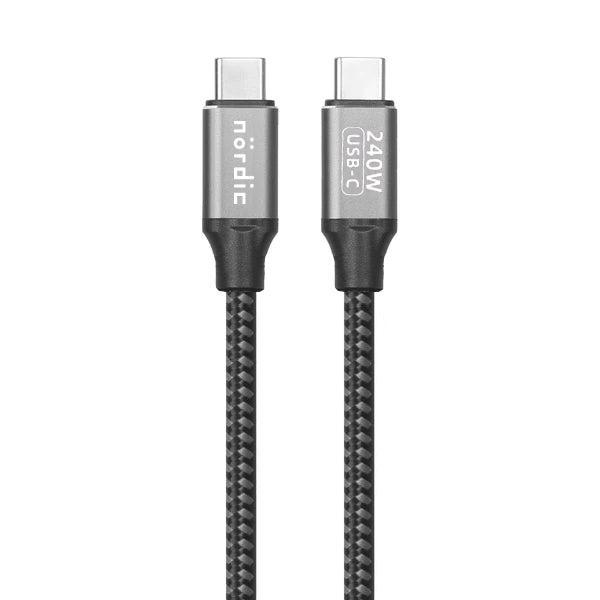 NÖRDIC 1,5 m USB-C til C nylonflettet kabel hurtigopladning med PD3.1 240W 48V 5A med Emarker