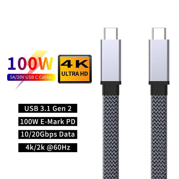 NÖRDIC 1,5 m fladt og tyndt kabel USB3.2 Gen2 USB-C til C hurtigopladning med strømforsyning PD100W 5A 10Gbps 4K 60Hz med Emarker