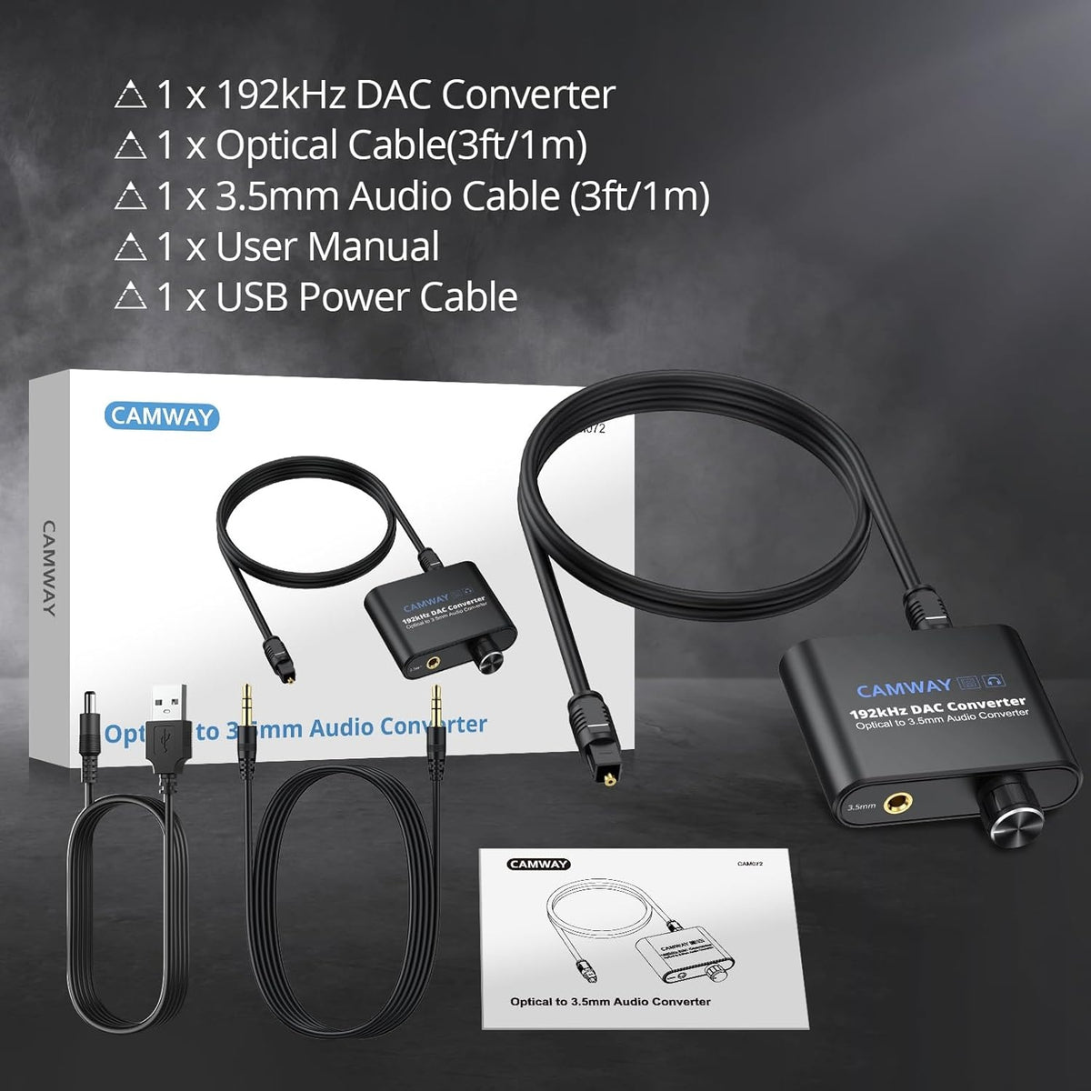 NÖRDIC 192 kHz digital til analog lydomformer, SPDIF optisk til 3,5 mm adapter med 1 m optisk kabel + 1 m 3,5 mm lydkabel