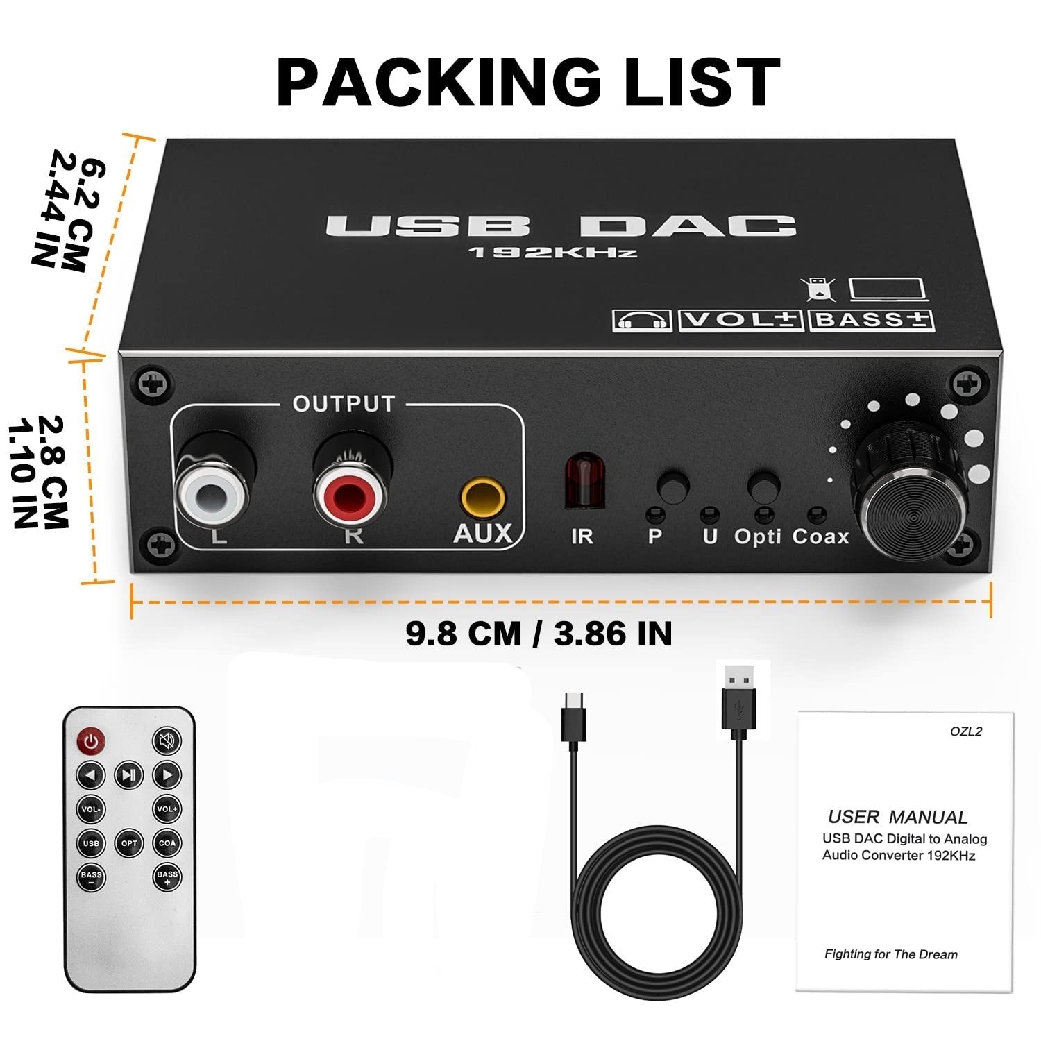 NÖRDIC 192 kHz USB DAC Digital-til-Analog Lydomformer, USB/Optisk/S/PDIF/Coaxial til Analog Stereo RCA L/R 3,5 mm