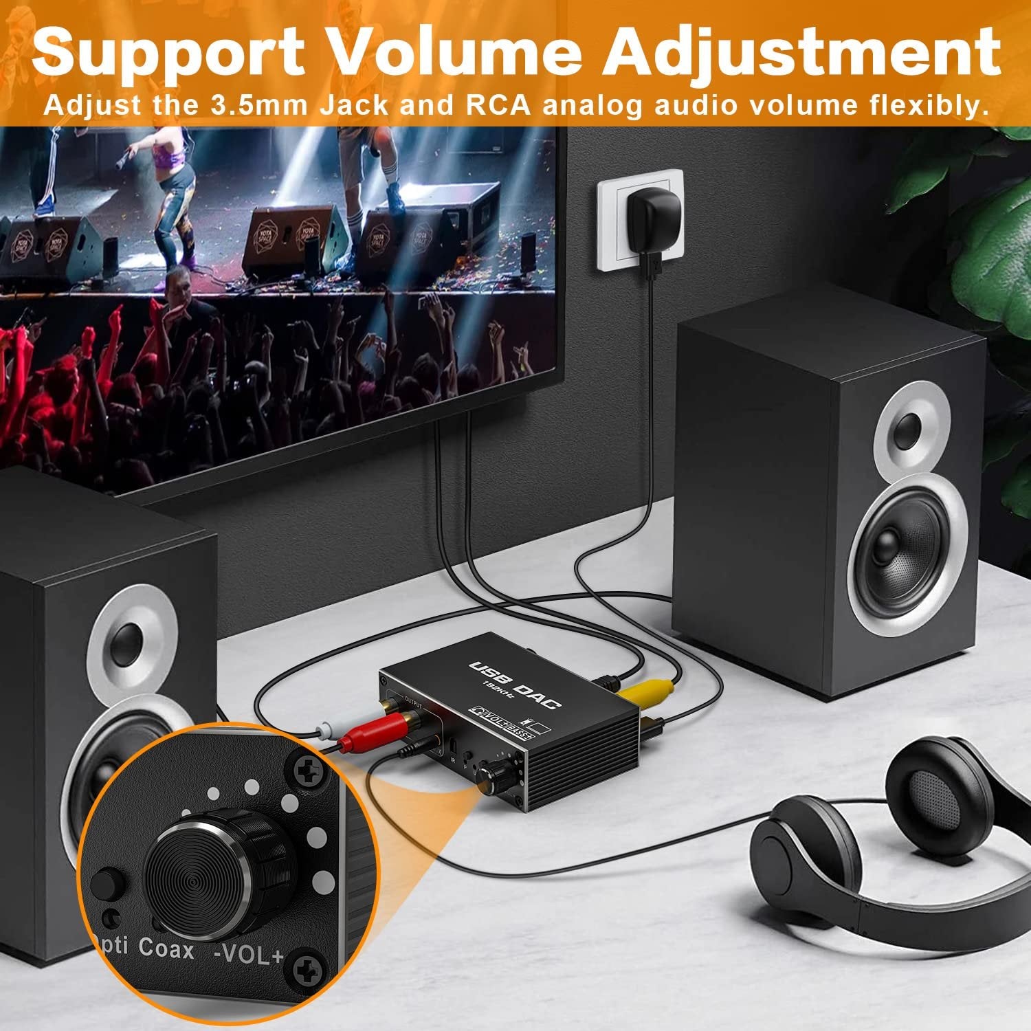 NÖRDIC 192 kHz USB DAC Digital-til-Analog Lydomformer, USB/Optisk/S/PDIF/Coaxial til Analog Stereo RCA L/R 3,5 mm