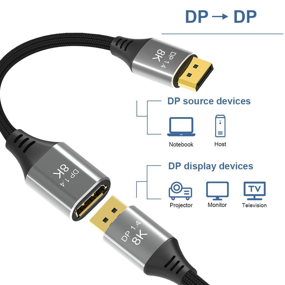 NÖRDIC 1m Displayport 1.4 forlængerkabel UHD 8K60Hz 4K144Hz 32.4Gbps 10-bit HDR