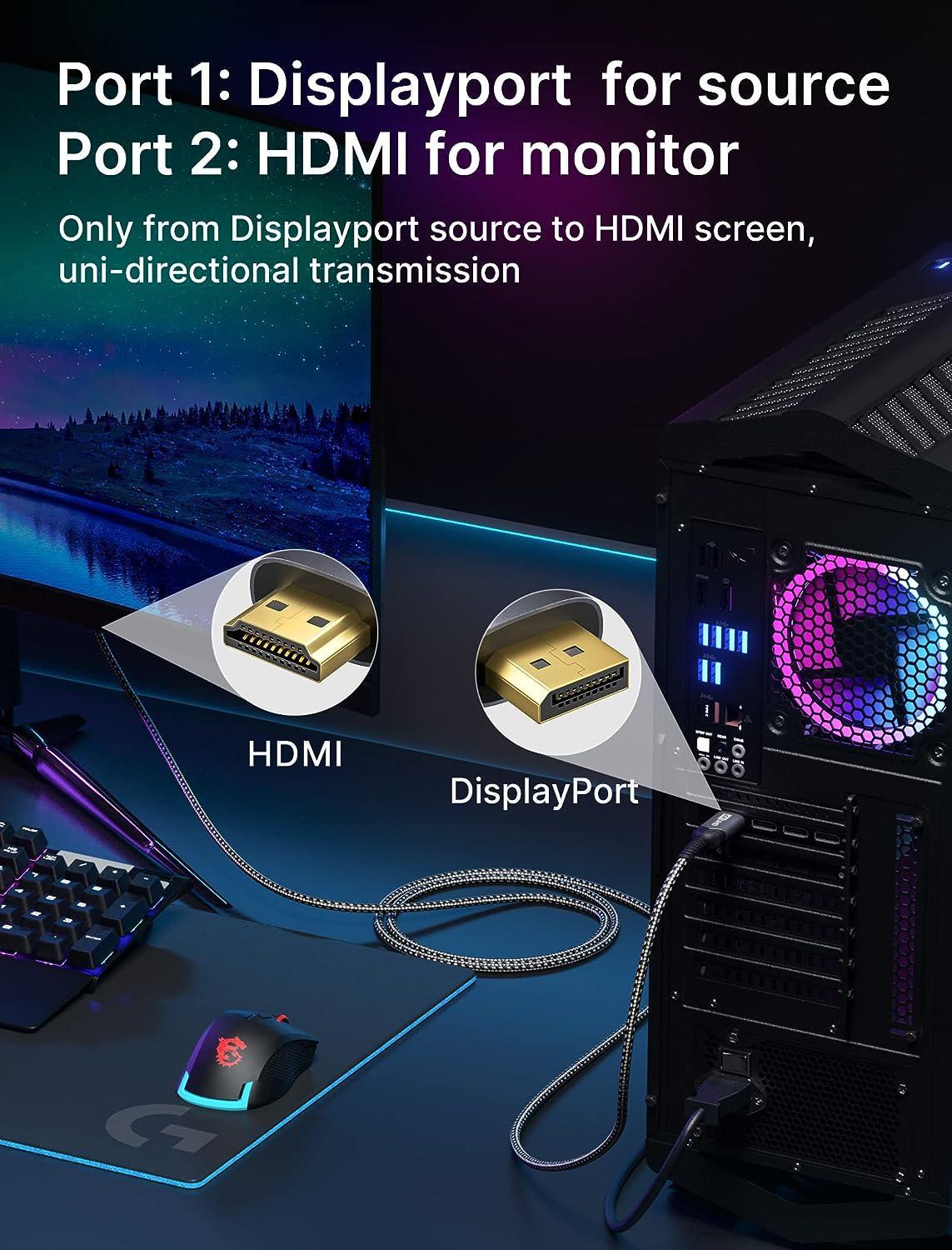 NÖRDIC 1m Displayport til HDMI 4K60Hz Dynamic HDR 18Gbps